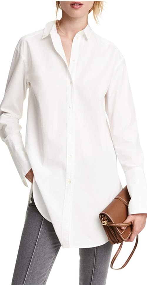 IRISIE Womens Women's Casual Wild Long-Sleeved Boyfriend Shirt Knee-Length Dress Shirt
