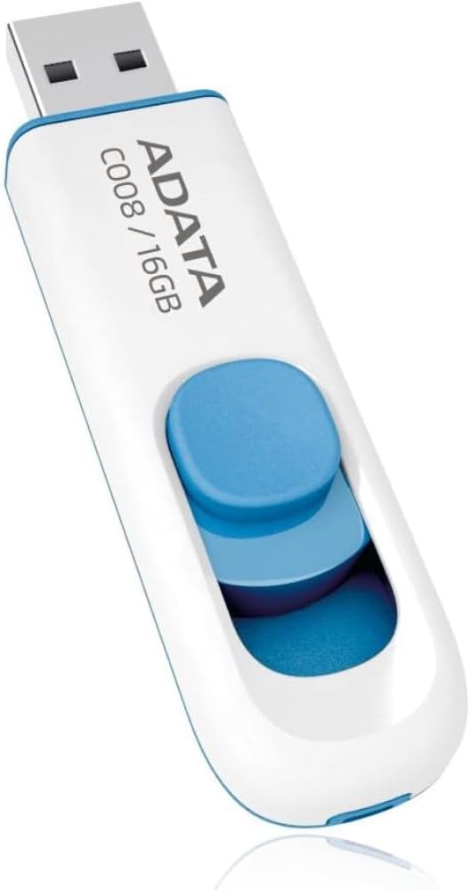 ADATA C008 16GB USB 2.0 Flash Drive White Blue Retractable Capless AC008-16G-RWE