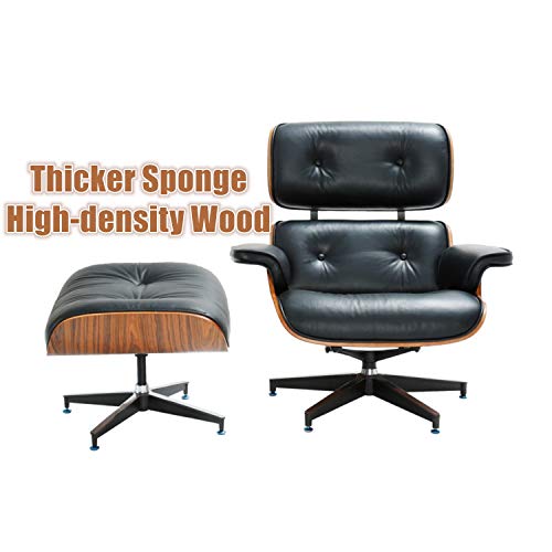Mid Century Lounge Chair With Ottoman Modern Classic Design Palisander Wood Natural Leather Heavy Duty Base Support For Living Room A Black