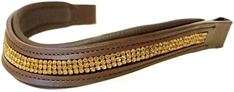 Tack Makers Light Topaz Crystals Show Bling Brown Leather Browband for Bridle, Full Horse