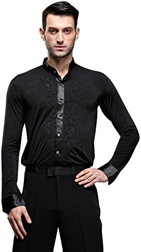 YUMEIREN Men's Latin Ballroom Dance Tops Long Sleeve Competition Shirt