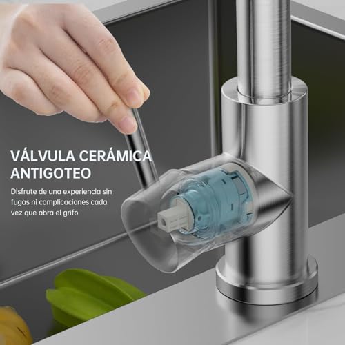 APPASO Mezclador de Fregadero 3 Modos, Grifos para Fregadero de Cocina, Moderno Grifo de Fregadero Monomando, Arco Alto para Cocina, Caravanas, Lavandería y Exteriores, Níquel Cepillado