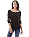 PattyBoutik Women Boatneck Crochet Lace Trim Knit Sweater (Black Small)