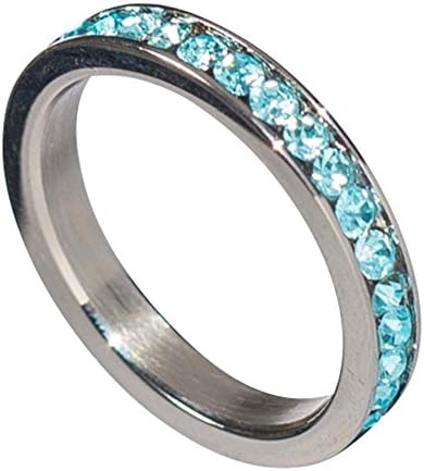 Birthstone Eternity Ring~March~Stainless Steel~Cubic Zirconia CZ Band~Aquamarine~Light Blue Crystals~Stackable~Mother's Ring~Children's Ring~Women's Jewelry (10)