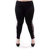 Womens Plus Size Leggings with Lace Panel Design Black 1X to 6X
