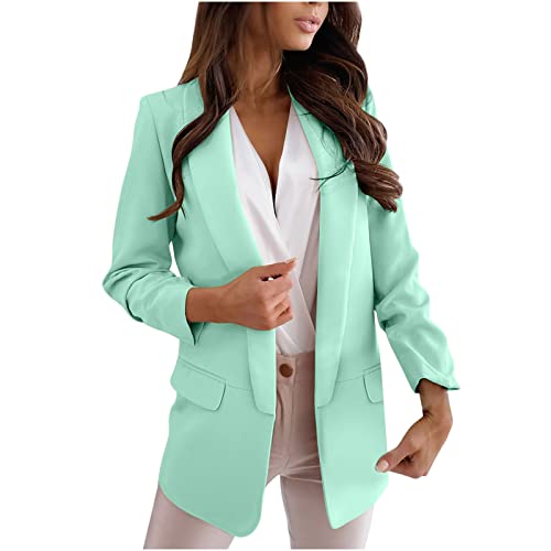 Notch Collar Blazer for Women Open Front Coat Long Sleeve Plus