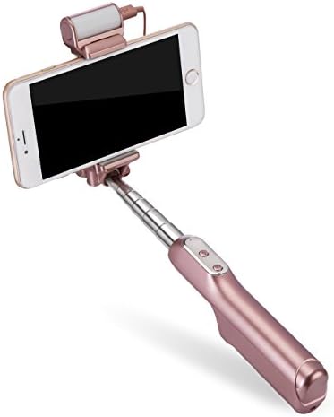 Selfie Stick, LEXSTRA bluetooth selfie stick with 360 degree soft LED light and mirror for iphone 8-4 iphone X and android (rose gold)