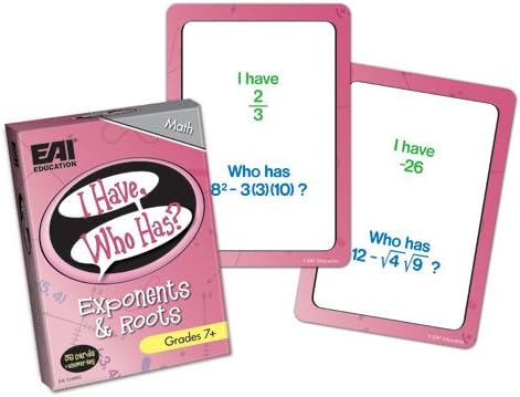 EAI Education I Have, Who Has? Exponents and Roots Game: Grades 7+