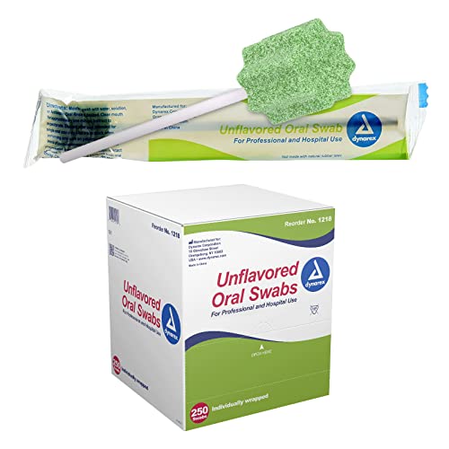 Dynarex Unflavored Oral Swabsticks, Cotton Swabs that Gently Clean, Moisten, and Refresh Mouth, Teeth, and Gums, Individually Wrapped - 1 Box of 250