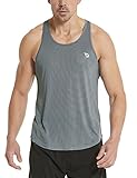 Baleaf Men's Bodybuilding Gym Stringer Y Back Striped Tank Top Gray Size M