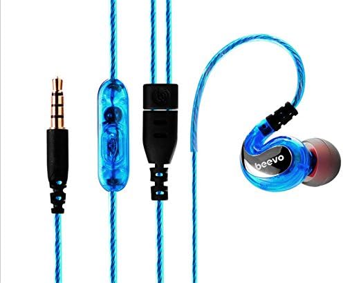 BearBizz EM390 Waterproof Sweatproof Sports/Running/Outdoors Headset Headphones, in-Ear Earphones Earbuds with Mic for iPhone Samsung iPod MP3 MP4, and Other 3.5mm Jack Devices (Blue)