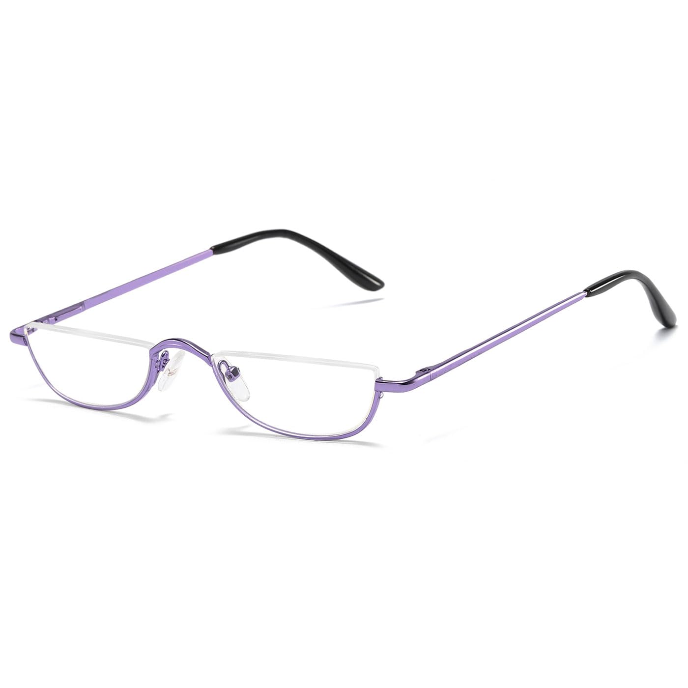 ABETOS Half Moon Reading Glasses Half Frame Semi Rimless Metal Strong Eyewear Spring Hinge Clear Lens Lightweight Fashion Computer Readers for Men Women, Purple 2.75