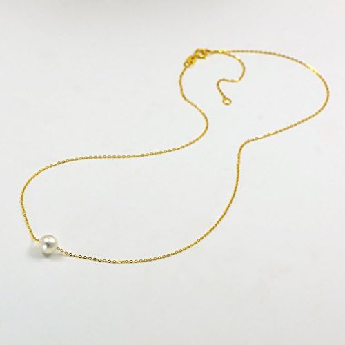 18K Yellow Gold Plated Sterling Silver Necklace with A Freshwater Cultured Pearl 7-8MM