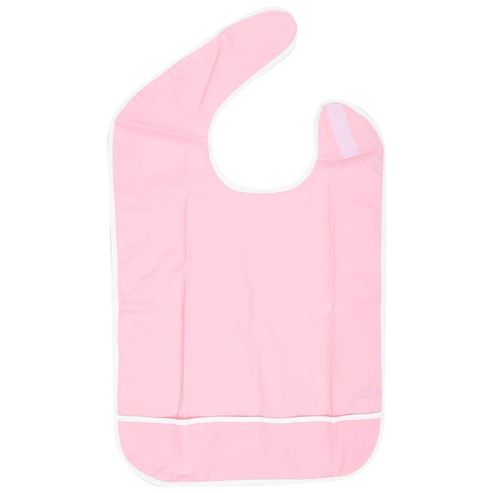 Waterproof Adult Bib, Anti-oil Wide Coverage Dining Aid Bib Protector for Elderly Seniors and Disabled Reusable Leakproof Apron(45 x 65cm/17.7 x 25.6in-Pink)