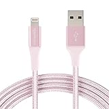 AmazonBasics Double Braided Nylon Lightning to USB Cable, Advanced Collection, MFi Certified iPhone Charger, Rose Gold, 10 Foot