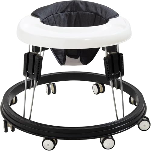مشاية اطفال Foldable 9-Level Adjustable Height + Anti-Rollover Safety | DMG Baby Walker for 6-18M Boys/Girls, Multi-Function & Comfortable for Home/Outdoor (Black)