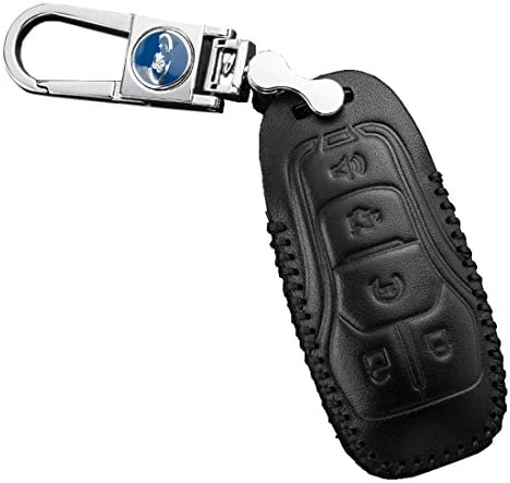 Rockxia Leather Key Fob Cover Case with Metal Key Chain for 2013 2014 2015 2016 2017 Ford Fusion Edge Mustang Explorer Taurus F-150 Key Holder,Auto Accessories