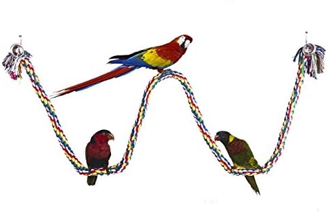 Plifet 3.2ft Rope Bungee Bird Toy Bird Cage Swing Climbing Stand Bar with Bells
