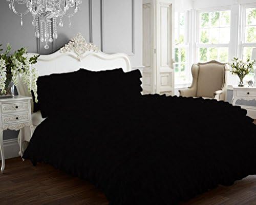 1000 Thread Count 3 Pc Ruffle Duvet Cover Set (1 Duvet Cover &amp; 2 Pillowshams) with Corner Ties 100% Pima Cotton Luxurious &amp; Hypoallergenic By Serene Linens (California King / King, Black)
