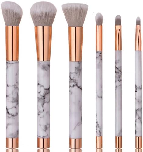 iTME [Upgrade Version] Premium Makeup Brush Set Synthetic Cosmetics Foundation Powder Brush, Flat Head, Blush, Concealer, Nose, Lip Brush Makeup Brush Kit (6pcs, White Marble/Rose Gold)