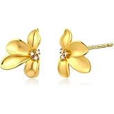 Watforsh 14K Gold Plated Flower Stud Lily Cubic Zirconia Earrings Studs Floral Earrings for Women