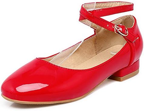 Odomolor Women's Microfiber Low-Heels Buckle Round-Toe Court Shoes
