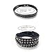Top Plaza Mens Womens Black Genuine Leather Cuff Bracelet Metal Spike Studded Punk Rock Biker Bracelets Adjustable Bangle Wrap Wristband