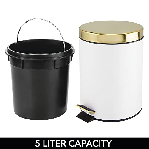 mDesign Small Modern 1.3 Gallon Round Metal Lidded Step Trash Can