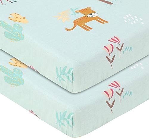 WooyMoo Crib Fitted Sheets,2Pack Super Soft Breathable Crib Cot Sheets Set, 100% Cotton Multi-Color Optional Baby Bedding for Most cot Mattress 70 x 130 x 22cm