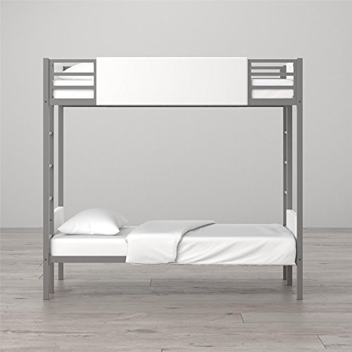 Little Seeds Monarch Hill Raven Bunk Bed Metal Frame, Twin-Over-Twin - Silver with White Faux Leather