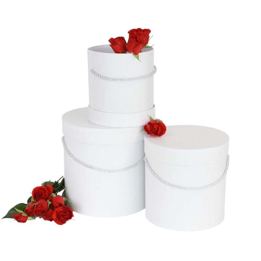 [USA-SALES] Premium Quality Round Flower Box, Gift Boxes for Luxury Flower and Gift Arrangements, Set of 3 pcs (White)