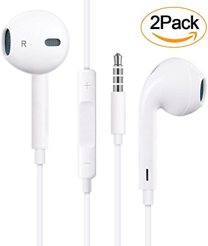 XIDAMA 2 Pack Apple Premium Earphones/Headphones/Earbuds with Stereo Microphone&amp;Remote,The Best Control for iPhone 6S/6/6S Plus/6 Plus,iPhone SE/5S/5C/5, iPad /iPod Nano 7/iPod Touch - White