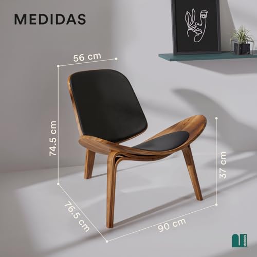 MUBSON Silla de Piel PU Estilo Escandinavo con Base de Madera Curva. Silla de Diseño Moderno y Elegante Leda. Asiento Decorativo de Alta Gama para Sala, Recamara o Studio.