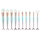 Beauty Cosmetic Tools, UPLOTER 10pcs Mermaid Makeup Brush Set Synthetic Foundation Blending Blush Eyeliner Face Powder Brush Makeup Brush Kit