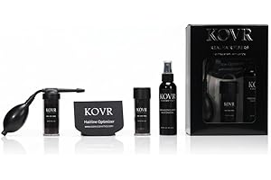 KOVR Real Hair Fibers (Black) Complete Kit - 38g Fibers, Holding Spray, ProFlex Applicator & Optimizer for natural coverage -