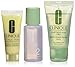 Clinique 3 Steps Travel Size Set for Very Dry to Dry Combination Skin, Liquid Facial Soap Mild (1 oz) + Clarifying Lotion 2 (1 oz) + Dramatically Different Moisturizing Lotion+ (0.5 oz)