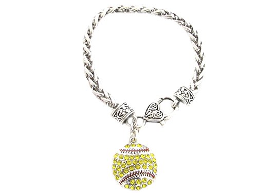 Sports Accessory StoreSoftball Yellow Crystals Red Stitching Lobster Claw Bracelet