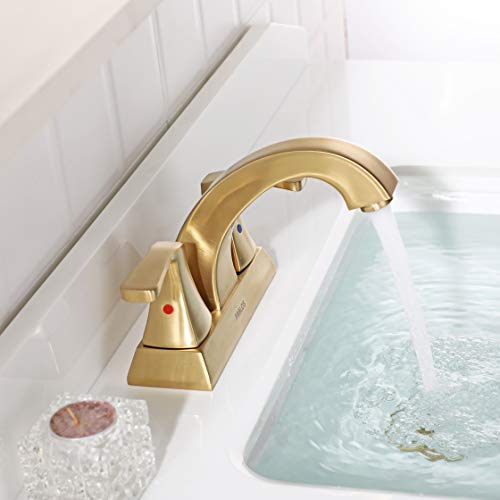PARLOS 2 Handles Bathroom Faucet with Pop-up Drain and Faucet Supply Lines, Brushed Gold, Doris 1407208