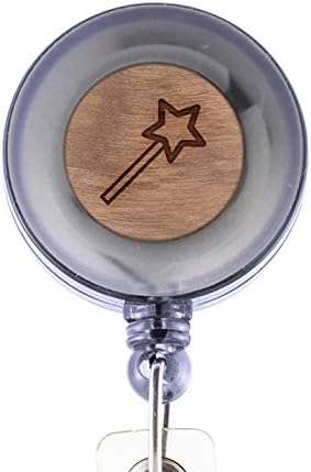 Magic Wand Badge Holder with Retractable Reel and Clip, Laser Engraved Wood Design, Custom Badge Holder, Corporate Gifts
