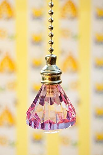 2 of Gorgeous Pink Crystal Diamond Ceiling Lighting Fan Pulls w Antique Bronze Chain