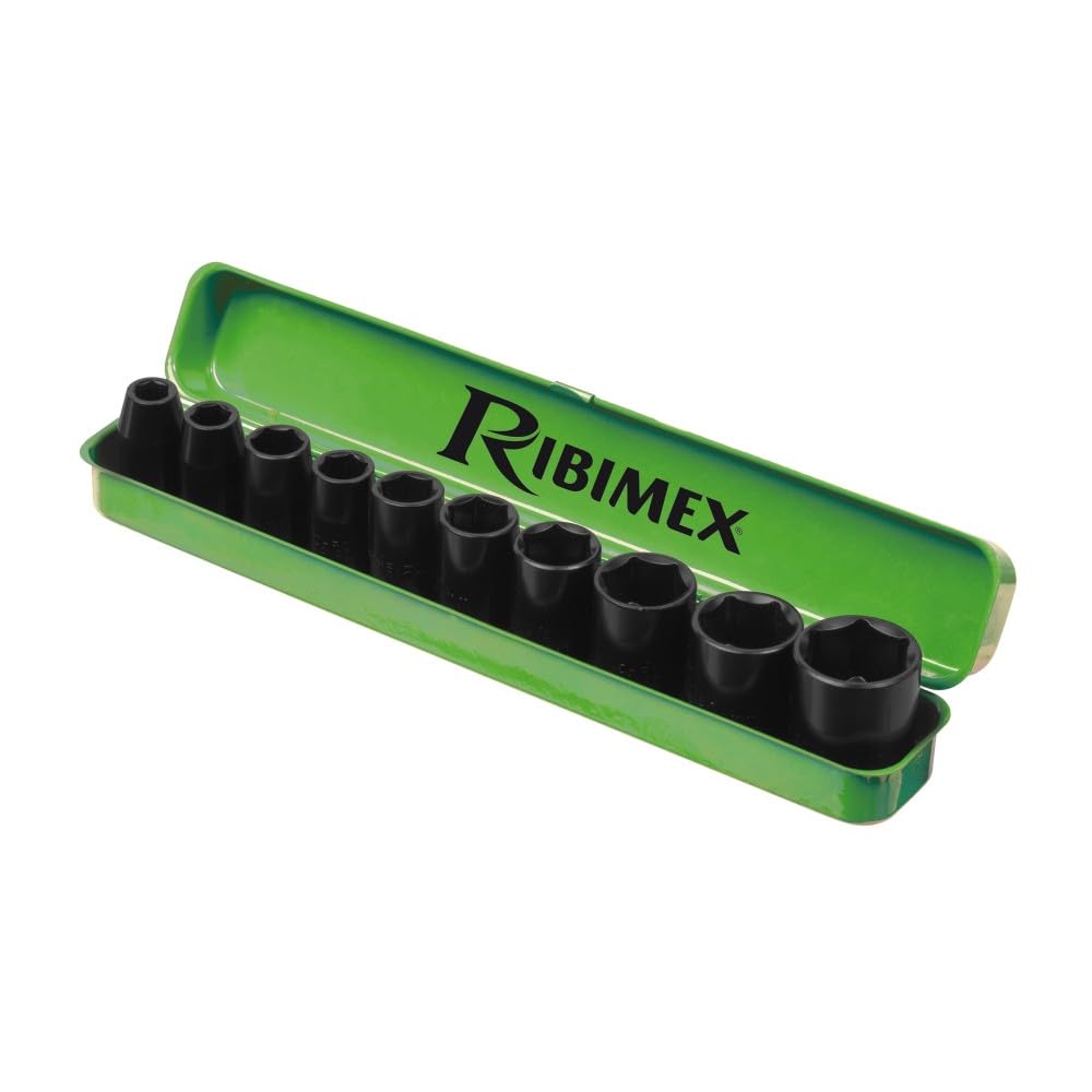 Set of 10 sockets in a metal box
