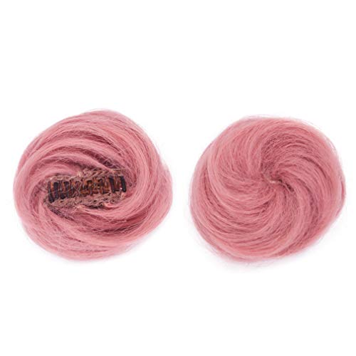REECHO 2 PCS Mini Claw Clip in Messy & Cat Ears Hair Bun Extensions Wig Accessory Updo Hair Pieces for Women Girl- Light Pink