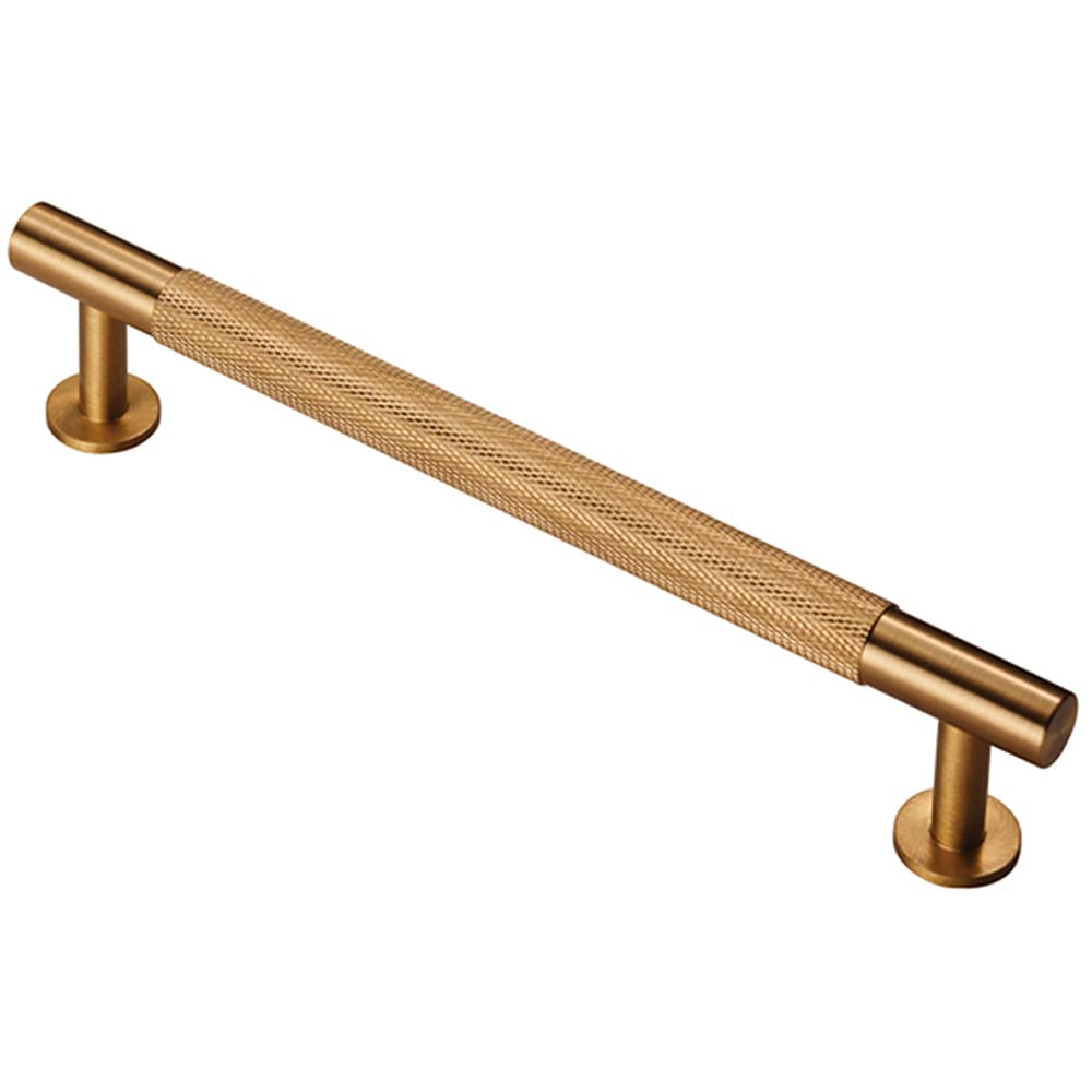 Knurled Bar Door Pull Handle - 190 x 13mm - 160mm Fixing Centres - Satin Brass | Designer Cabinet Pull Handle - Wardrobe Cupboard Door Handle - Suitable for Lightweight Internal Doors