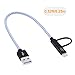 CableCreation 0.8 Feet 2-in-1 Short Lightning and Micro USB to USB Data Sync Charging Cable, [MFi Certified] Compatible with iPhone 11/ X/ 8/8 Plus/ 7/6, iPad, Samsung, LG, HTC, Blue&White 0.25M
