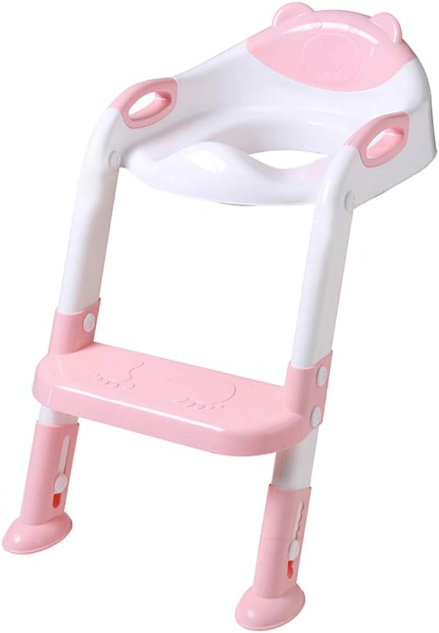 QIANGUANG Baby Potty Seat Training Toilet with Step Stool Ladder Kids Toilet Folding Potty Chair Child Toddler Portable and Durable Boy Girl (Pink New)