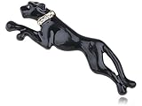 Alilang Golden Tone Clear Crystal Collar Shiny Black Panther Puma Cougar Painted Enamel Brooch Pin