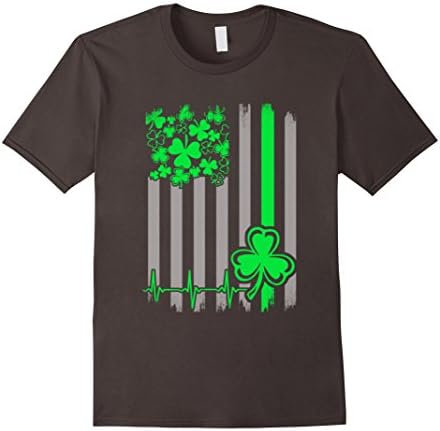 Men's St Patricks Day Irish American Flag Shamrock T Shirt XL Asphalt