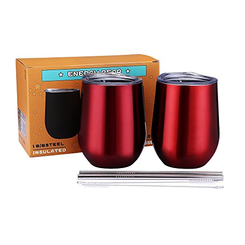 Wine Tumbler Stemless Vacuum Stainless Steel Cup 12oz Unbreakable Double Wall Insulation Glass Travel Cup with Lid Straw for Home Outdoor Coffee Champagne Beer Drinks