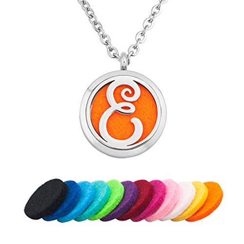 CLY Jewelry Aromatherapy Essential Oil Diffuser Necklace Locket Pendant Personalized Initial Name Necklace Letter E with Refill Pads Ideal Gift for Women Men Girl Mom Grandma Daughter Sister Wife