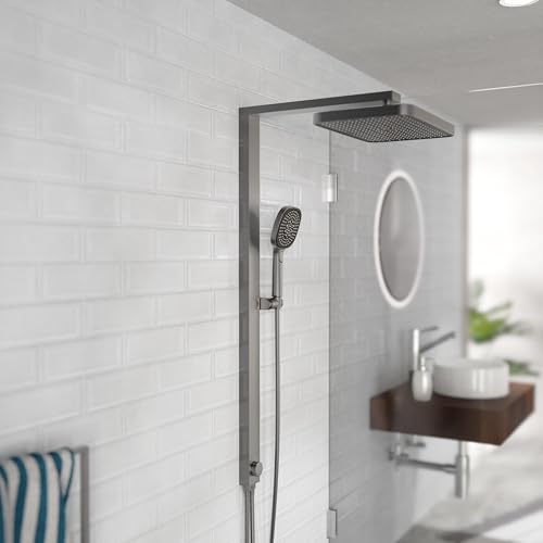 SCHUETTE 60687 LA Palma Shower System with Rain Shower and Column 36 x 24 cm, Stainless Steel, Shower Set Without Shower Faucet, Shower Rail with Hand and Overhead Shower, Matt Graphite